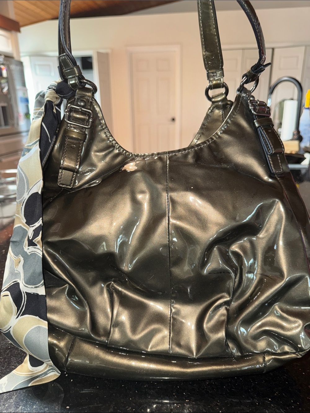 Coach Glossy Black Patent Hobo with Scarf Accent - Picture 6 of 6